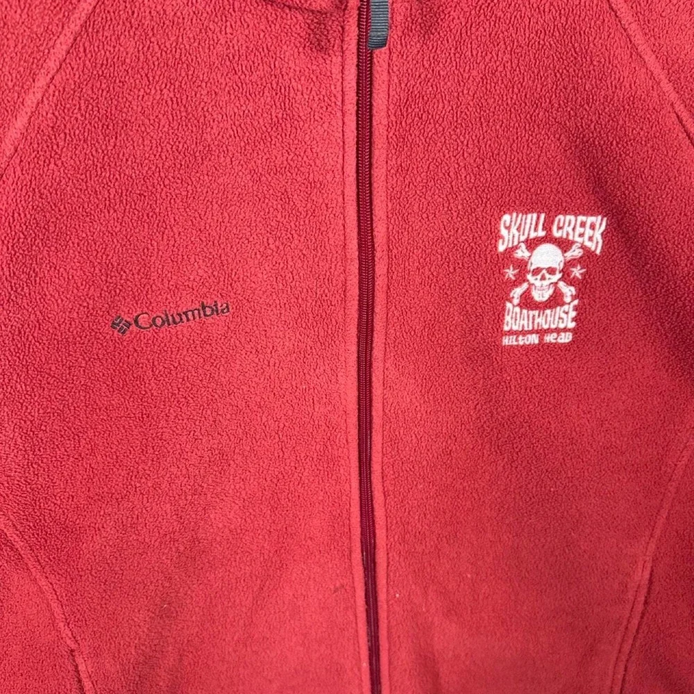 Columbia Sportswear red fleece jacket white skull and crossbones Mens size XL